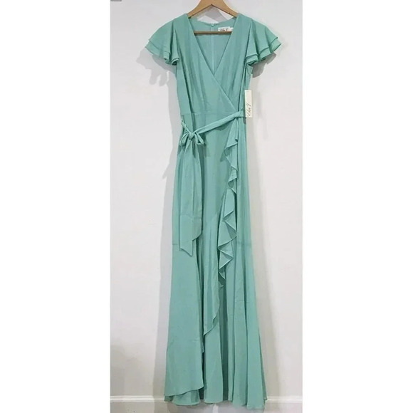 NWT Eliza J Faux-Wrap Ruffled Maxi Dress Size 4 (MSRP $168) - Picture 3 of 10